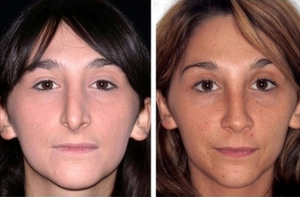 Donna prima e dopo operazione al naso
