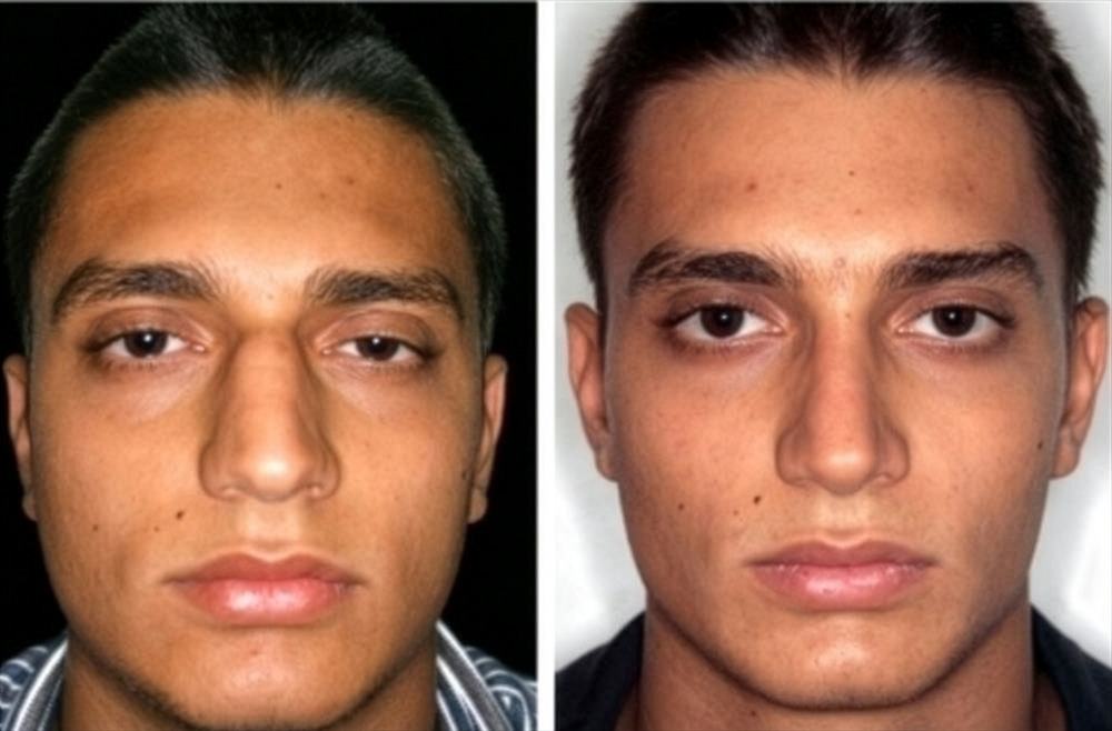 uomo prima e dopo operazione al naso